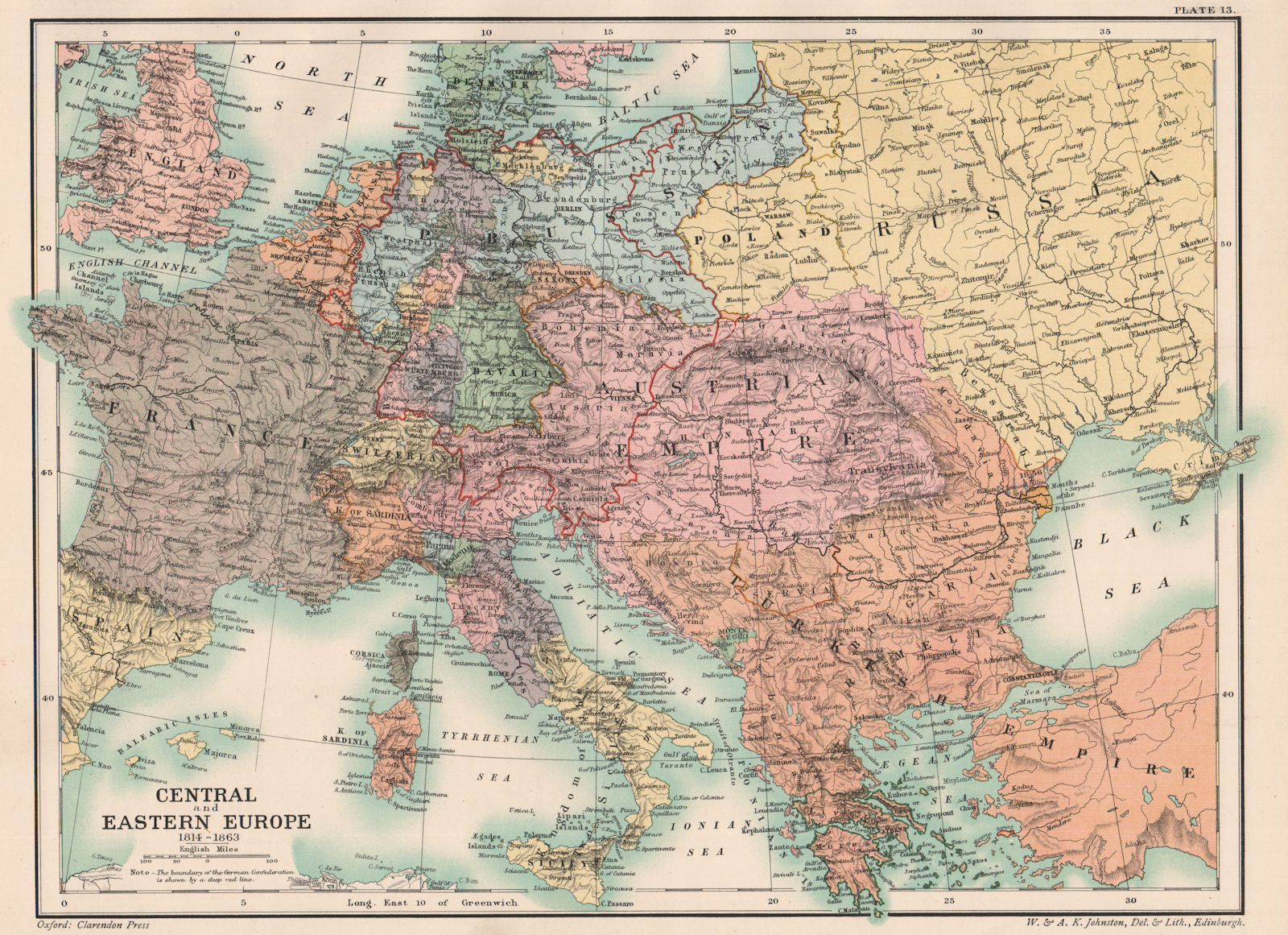 EARLY 19TH CENTURY EUROPE. Central and Eastern Europe 1814-1863 1902 old map